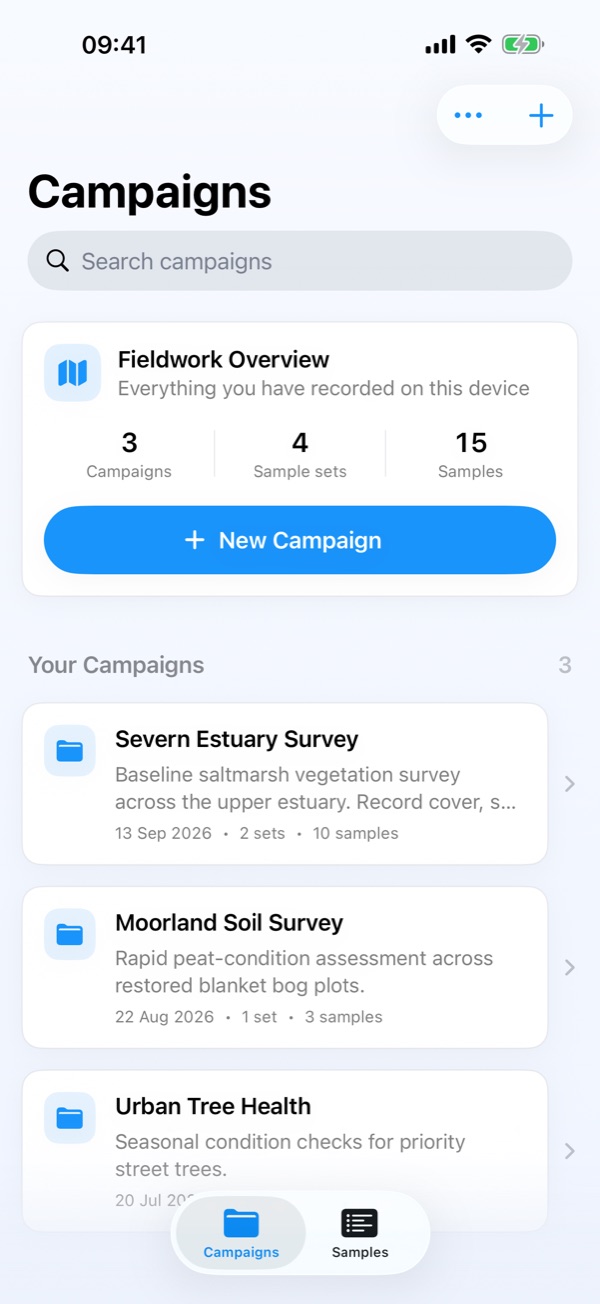 iPhone: campaigns keep fieldwork projects and sample sets organised